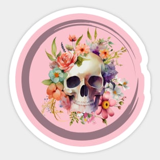 Skull flowers tshirt Sticker